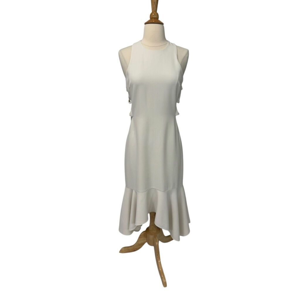 Halston Heritage Ivory Twist Flounce Hem Dress Sleeveless Size 6 Wedding Evening - Picture 16 of 16